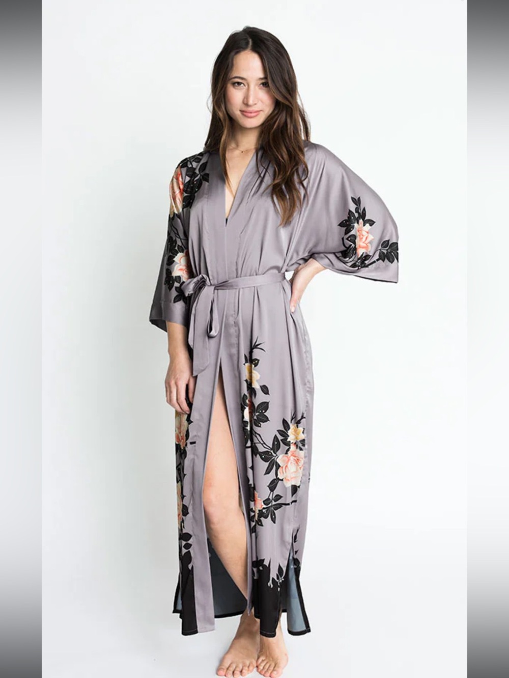 BLUSH ROSE LONG KIMONO ROBE